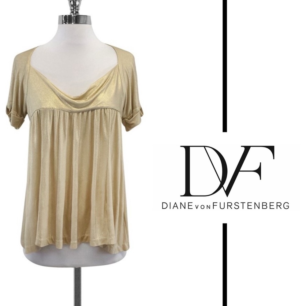 DVF Gold Lame Cowl Neck Blouse S